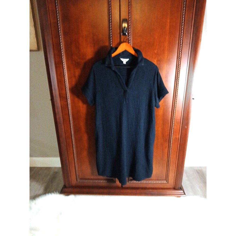 The Balance Collection Three Dots Women's Large Black Gauzy Shirt Dress Pockets